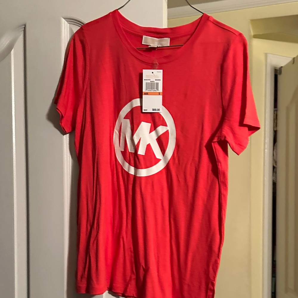 Michael Kors Vibrant Coral Tee with White Logo NWT
